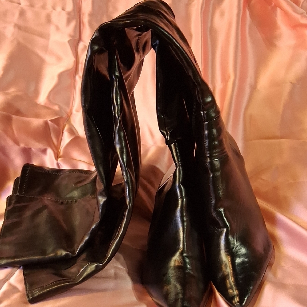 Black Leather Knee-High Boots